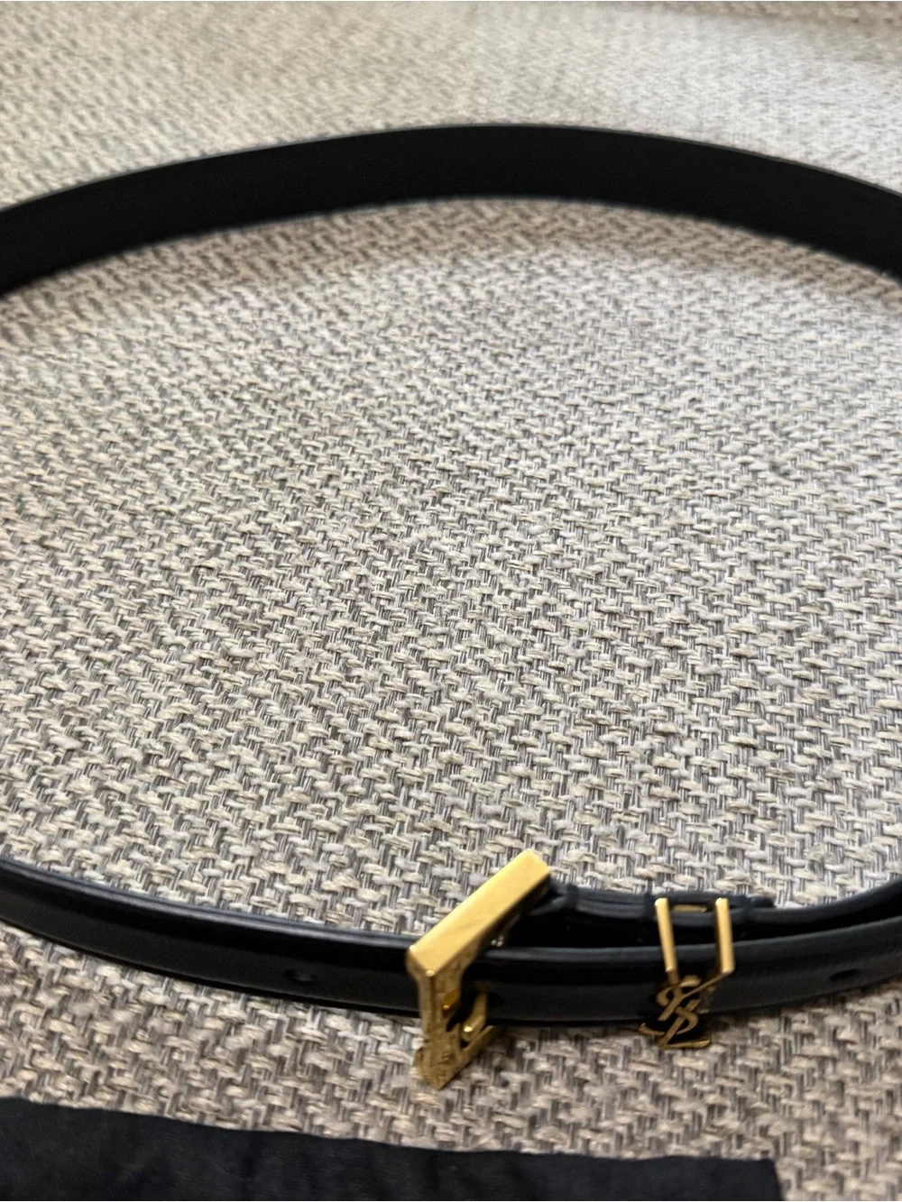 Saint Laurent Black Leather Belt with Gold YSL Buckle and Logo Detail